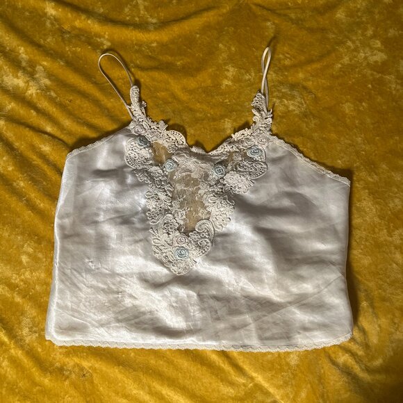 Vintage Victoria’s Secret 90s White Lace Chiffon Lingerie Cami Top Large - Picture 3 of 11